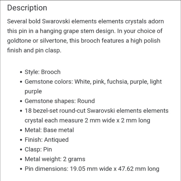 🆕‼️Swarovski Pin🍷🍇 - Picture 2 of 5